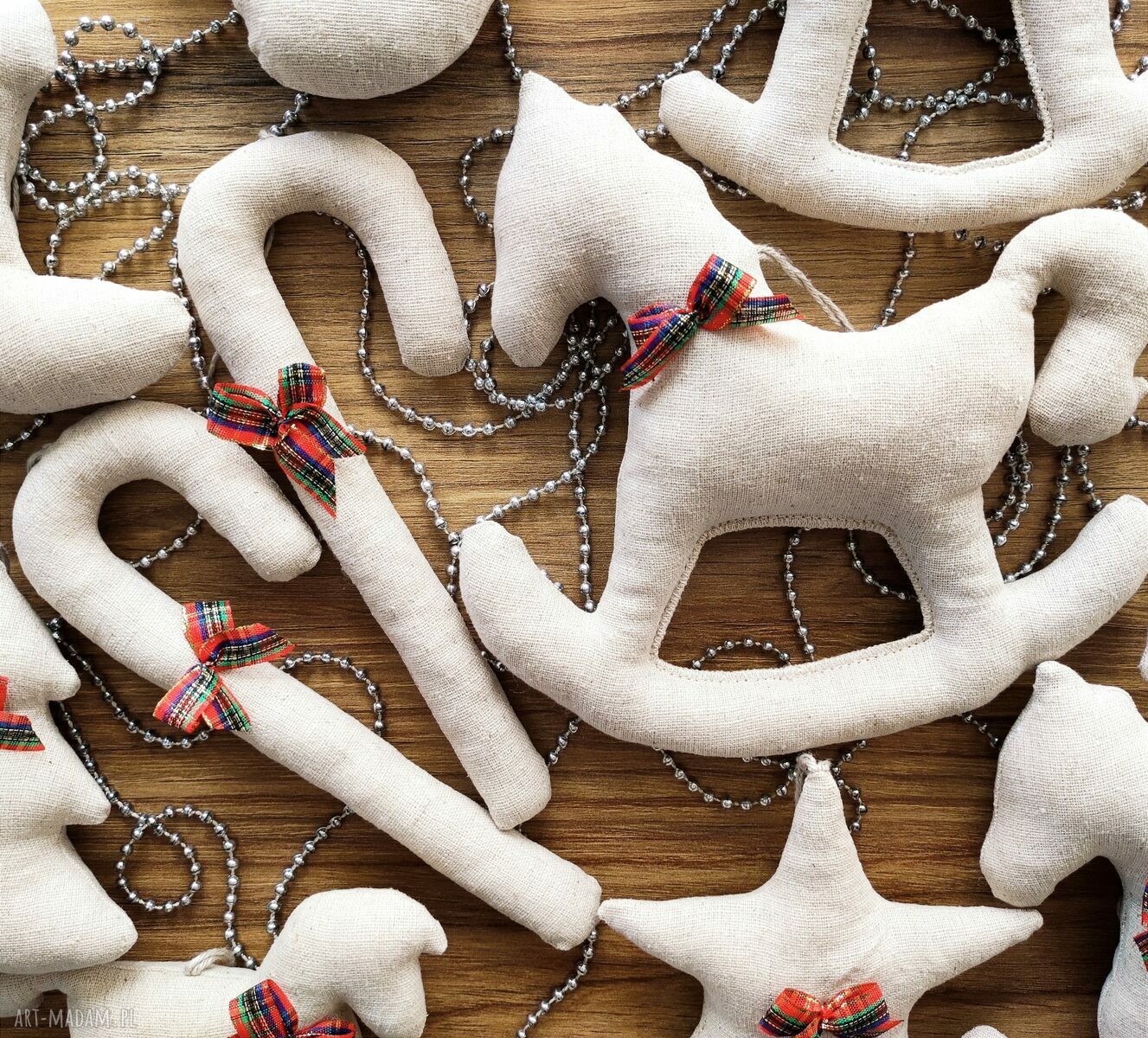 prezenty święta: Lniane ozdoby choinkowe zestaw 18 sztuk handmade