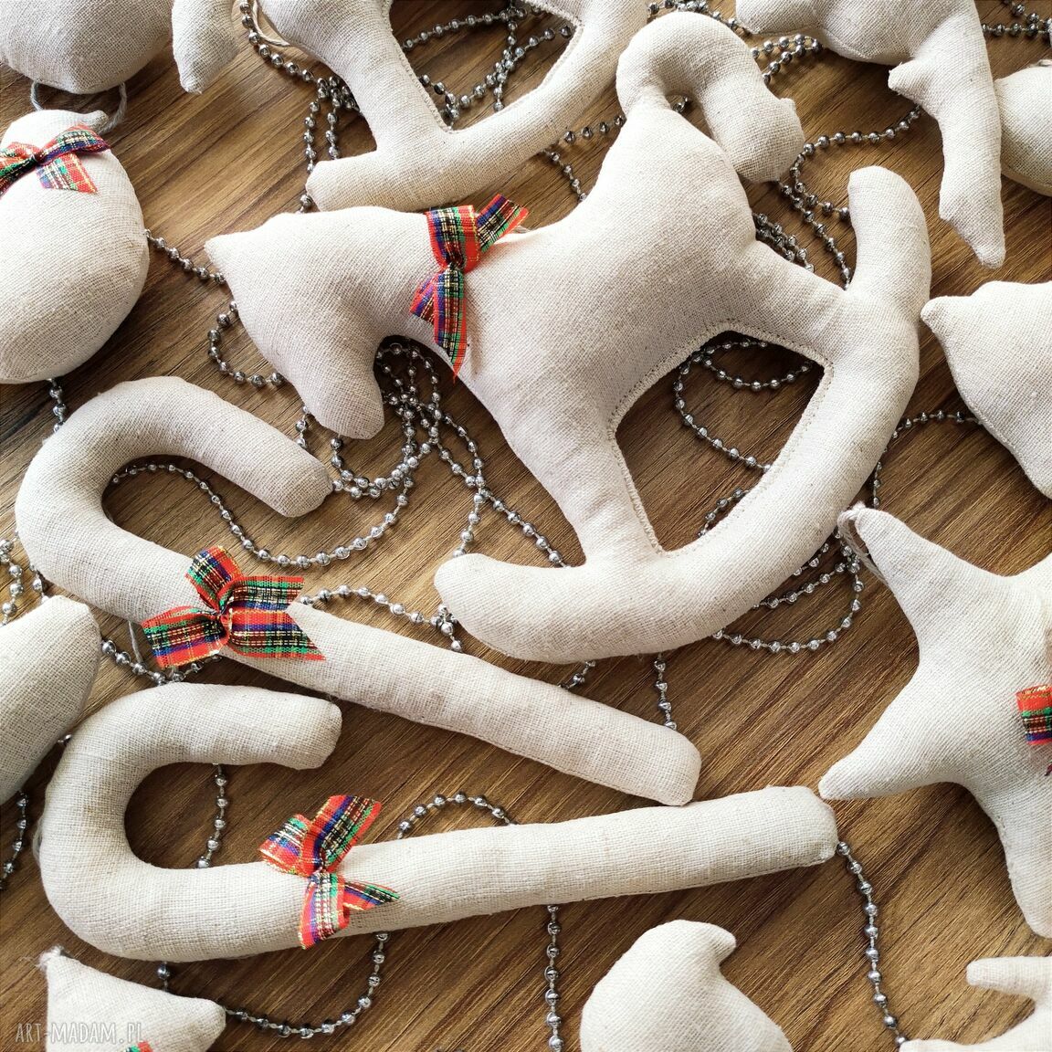 prezenty święta: Lniane ozdoby choinkowe zestaw 18 sztuk handmade