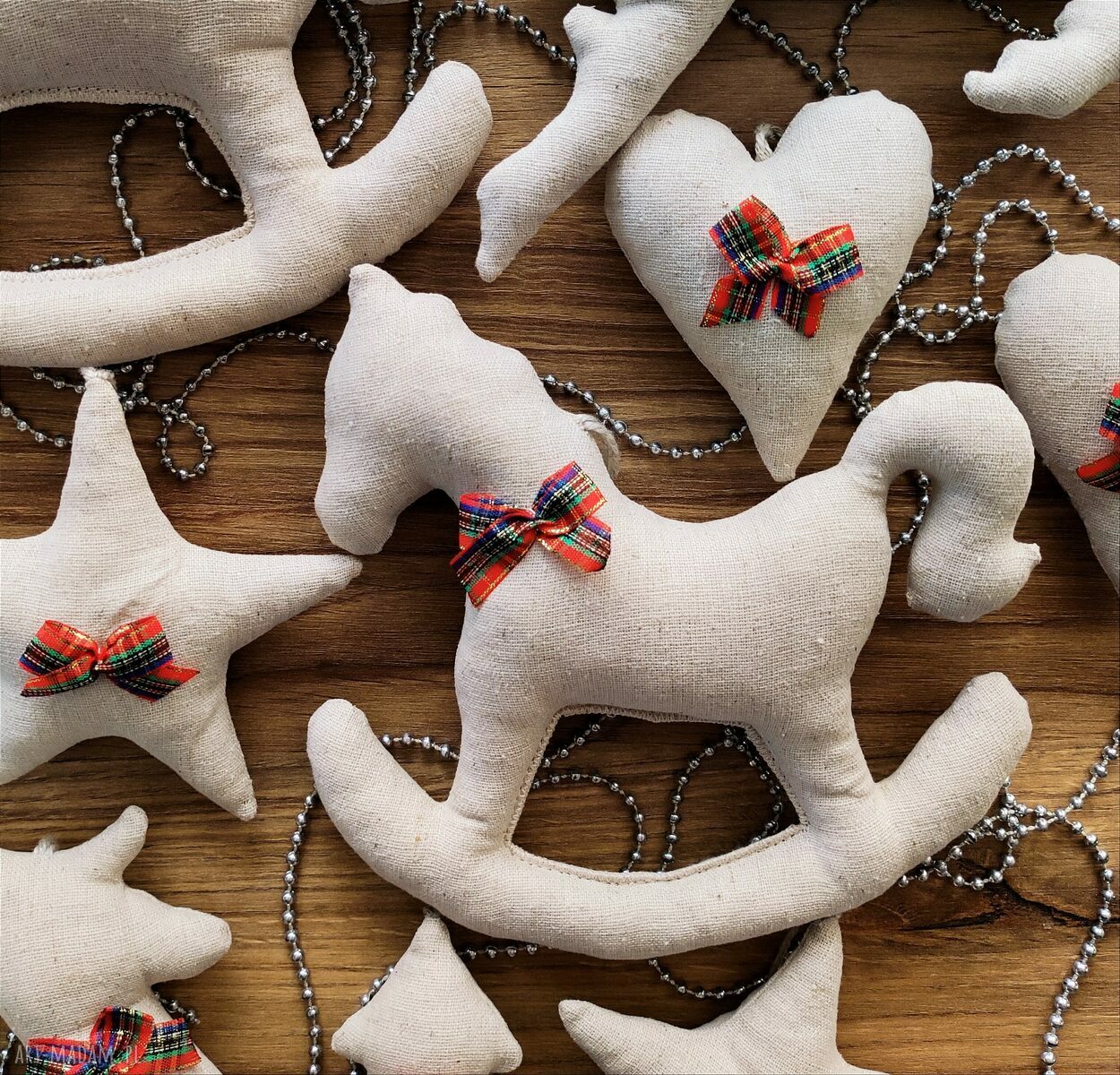 prezenty święta: Lniane ozdoby choinkowe zestaw 18 sztuk handmade