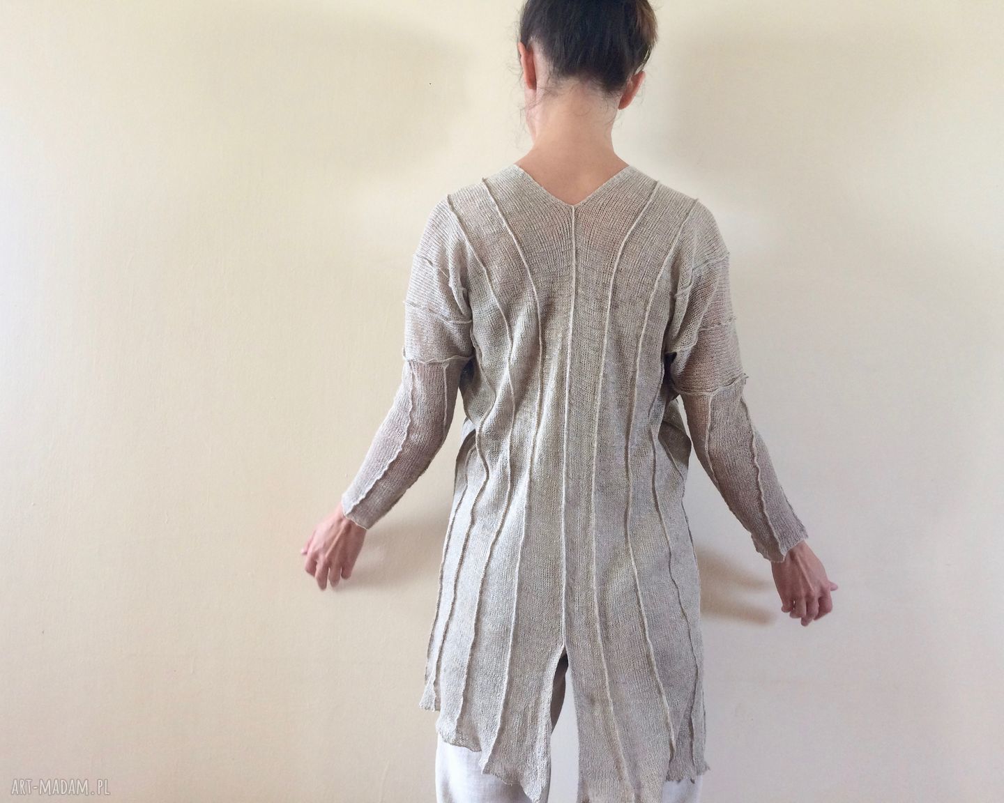 Lniany sweter oversize z naturalnego lnu - tunika handmade