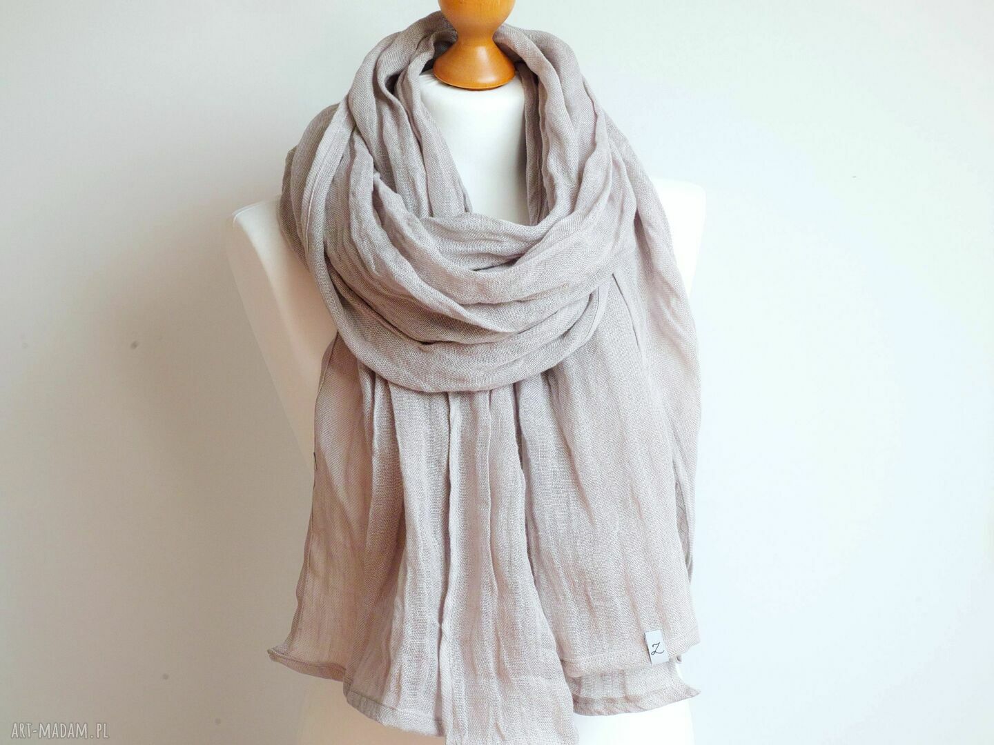Lniany szal chusta w kolorze szary gołębi z naturalnego lnu (handmade)