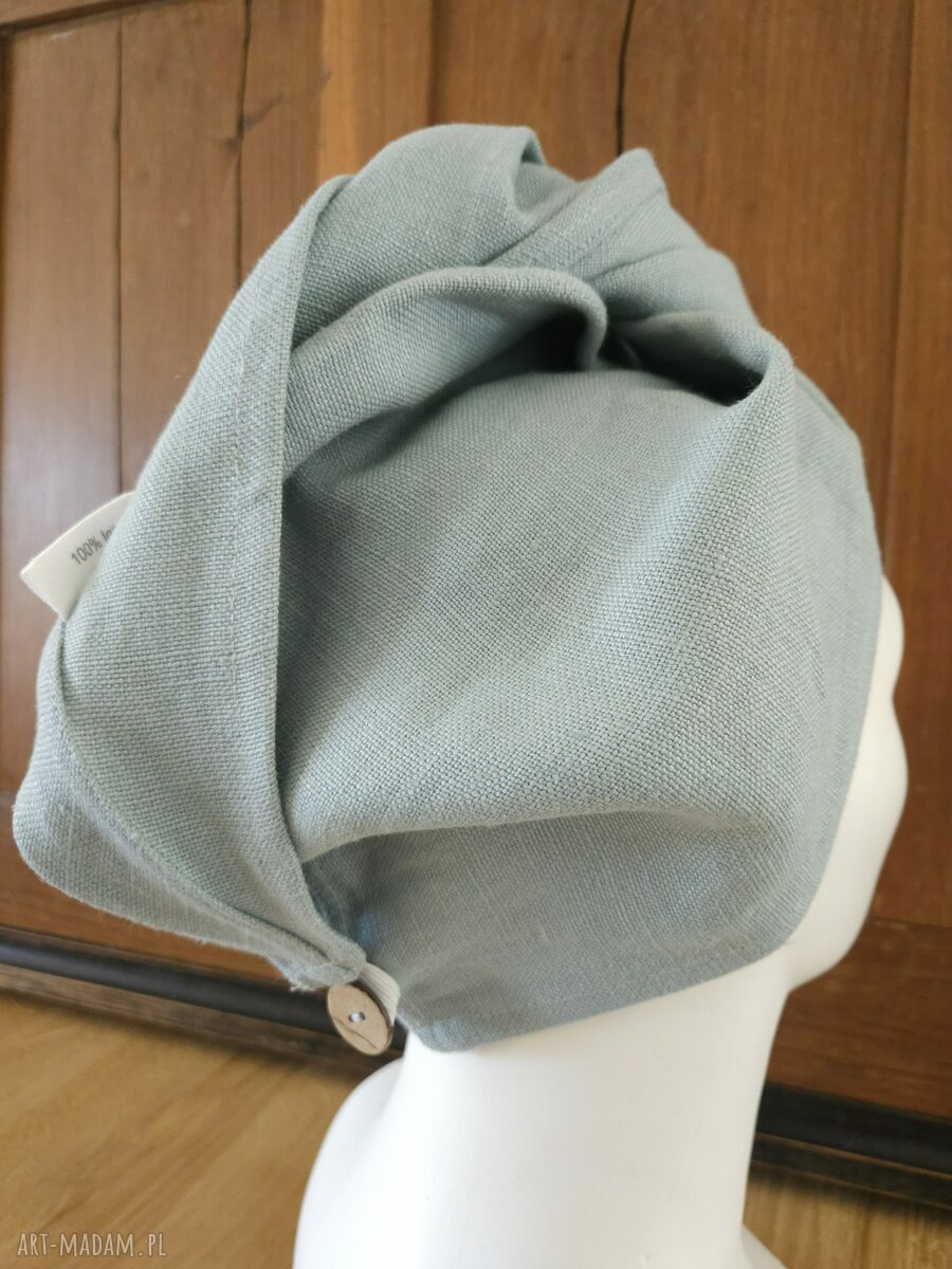 Lniany turban kąpielowy szary-błękit
