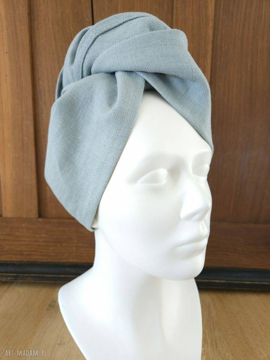 Lniany turban kąpielowy szary-błękit