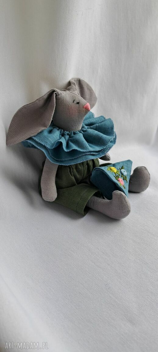 lniany zajączek-przytulak dla dziecka 26 cm od Marzeniowelale