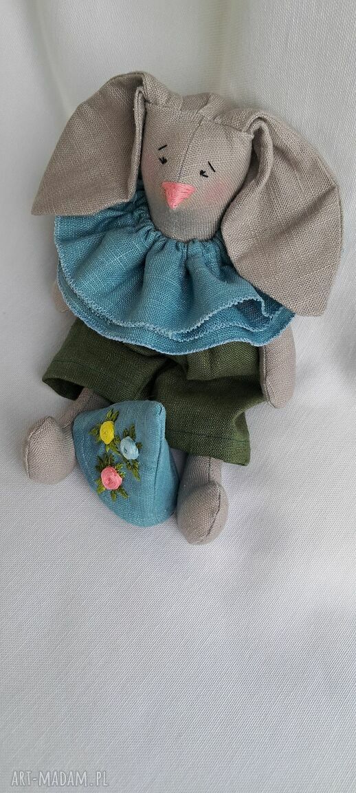 lniany zajączek-przytulak dla dziecka 26 cm od Marzeniowelale