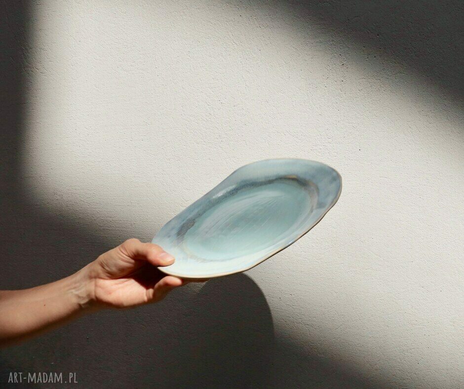 Niebieska ceramiczna patera Lodowiec - ręcznie robione Midrib do serwowania i dekoracji