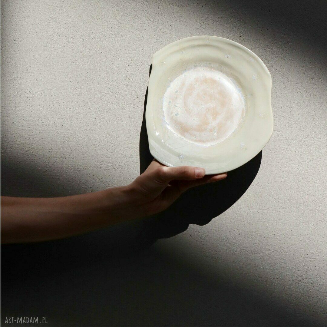 Zielona ceramiczna patera „Lodowiec” z liściem - handmade Midrib