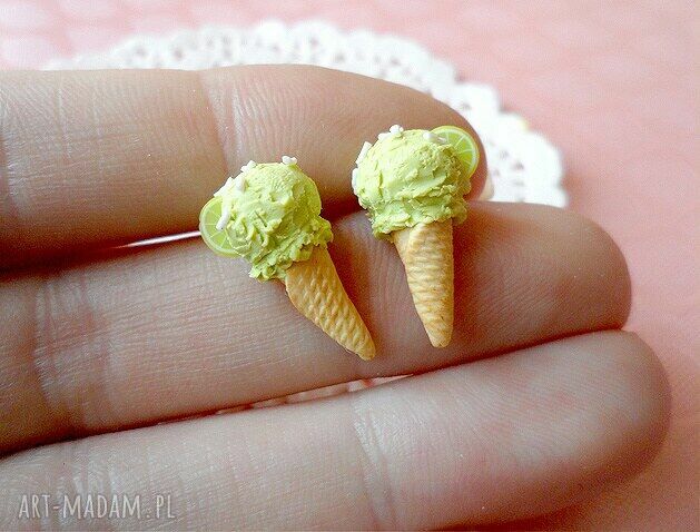 Lody limonkowe - kolczyki wkrętki na sztyftach z FIMO