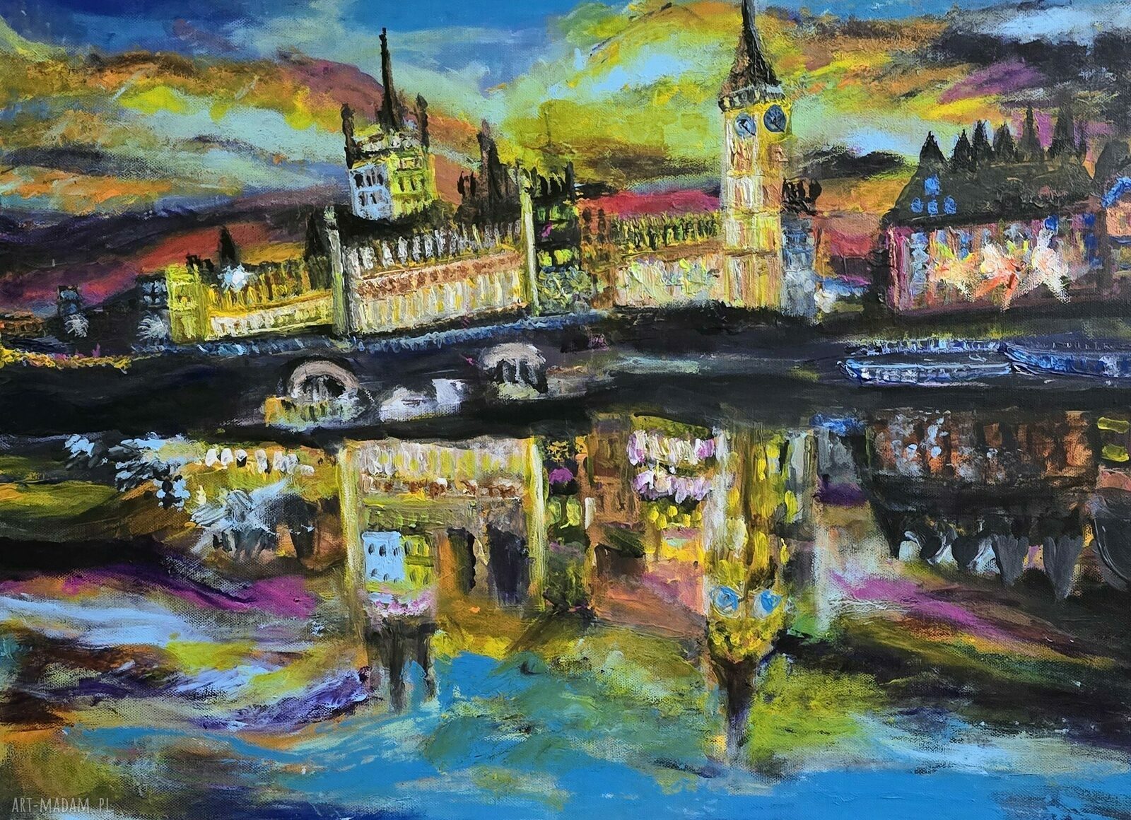 Ręcznie malowany obraz akrylowy „Lodyn” - motyw Londynu 50x70 cm