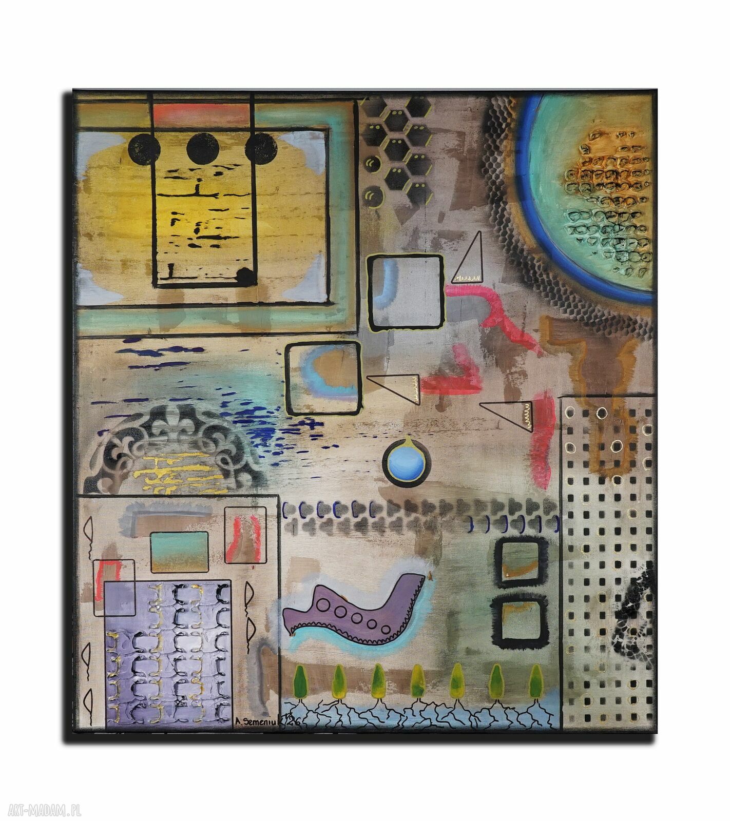 „Kod źródłowy” - loftowy, abstrakcyjny obraz na płótnie 100 x 90 cm