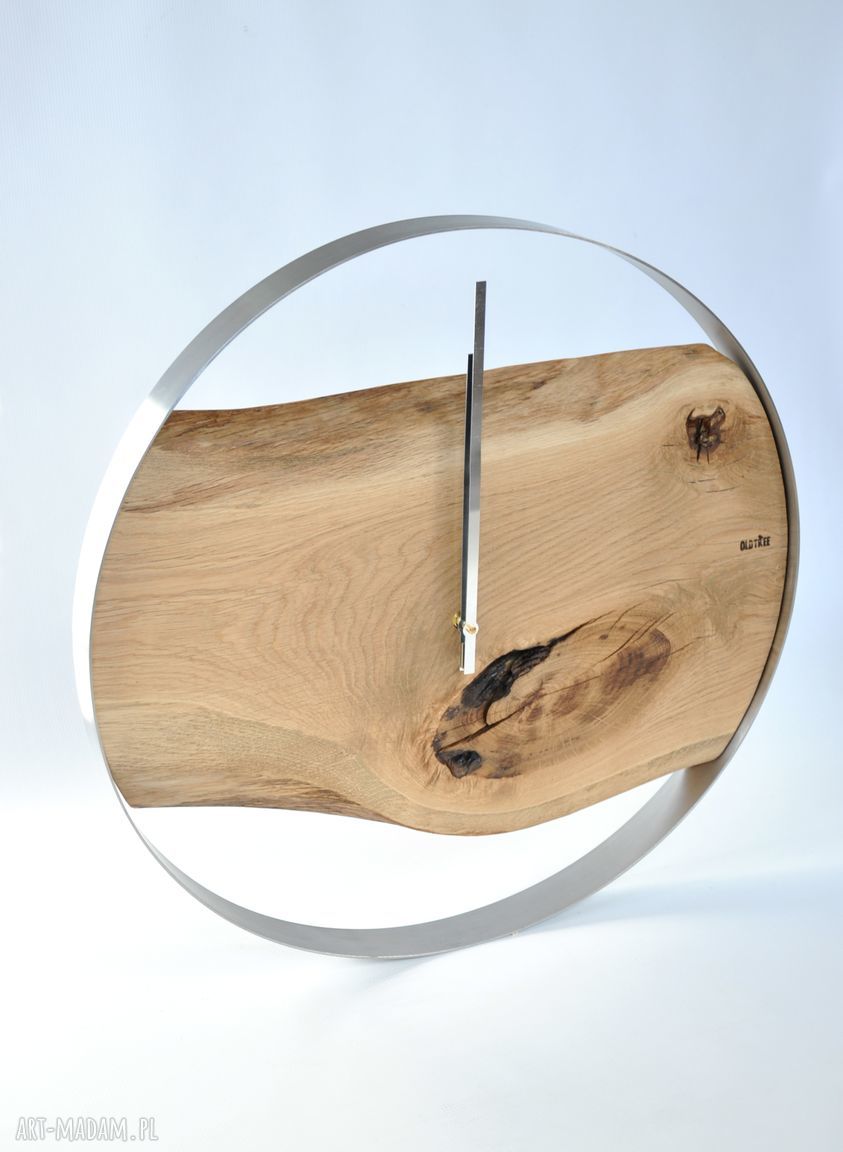 Zegar LOFT dębowy duży 55 cm w stalowej obręczy