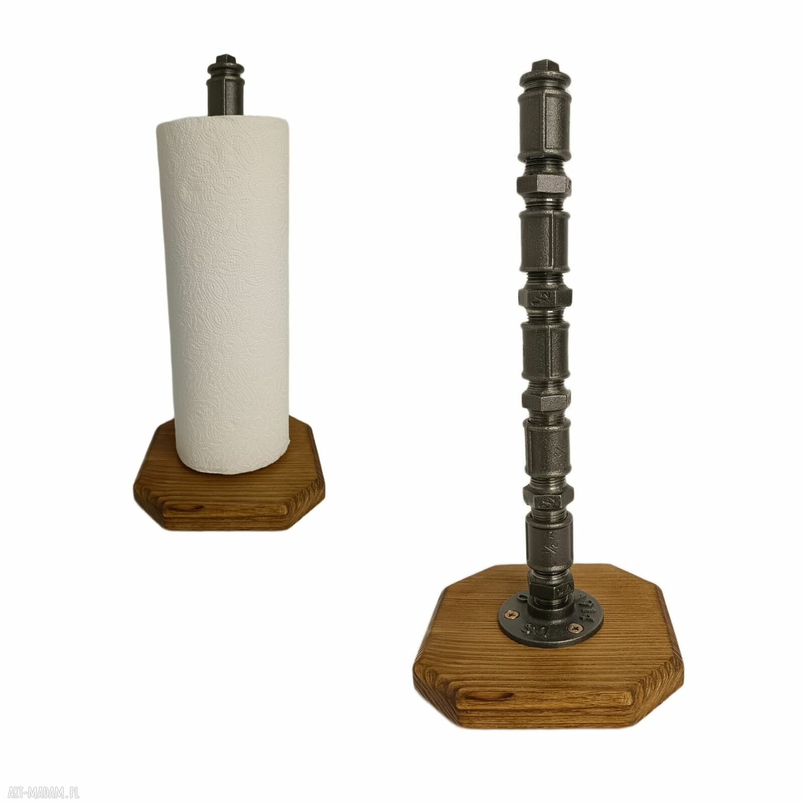 Loftowy stojak na papier kuchenny S002_1-W1 - drewno i metal