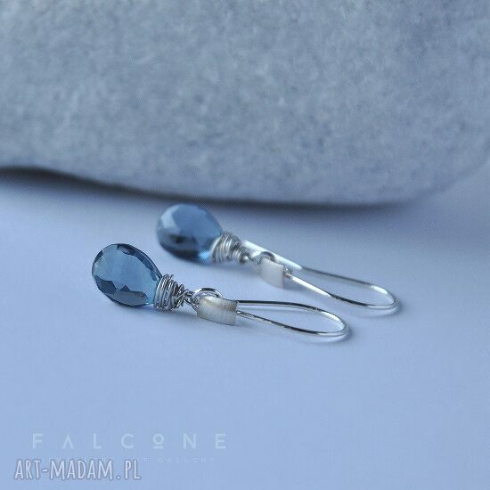 Kolczyki London Blue z kwarcu - satynowe srebro 2,8 cm (handmade)