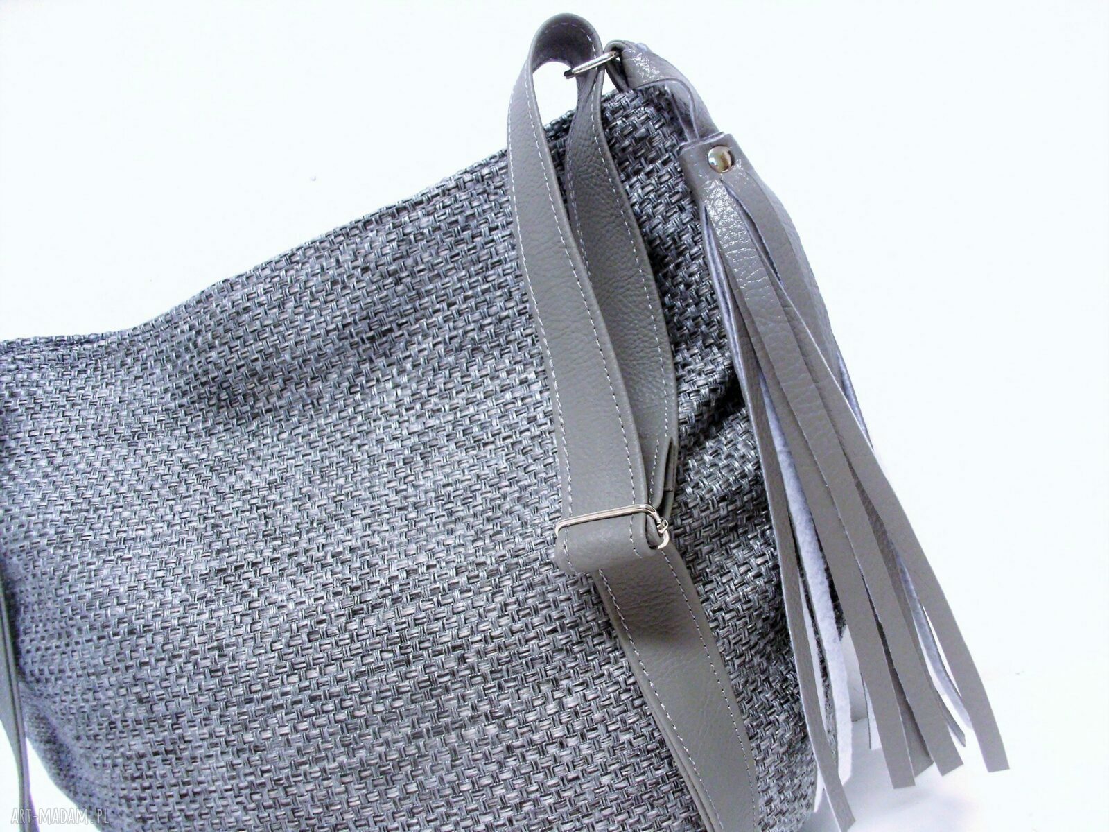 Long Hobo - szara torebka handmade na ramię i skos