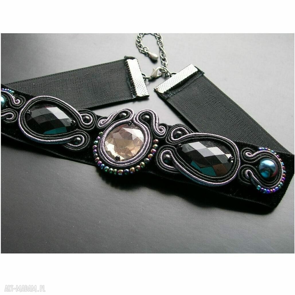 Loona - czarna obroża choker w stylu gothic (haft sutasz)