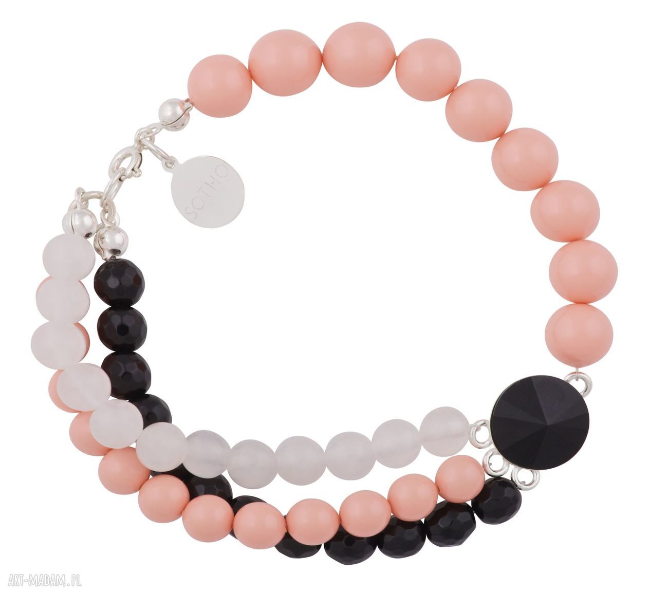 Łososiowa bransoletka onyks rivoli jet swarovski® elements