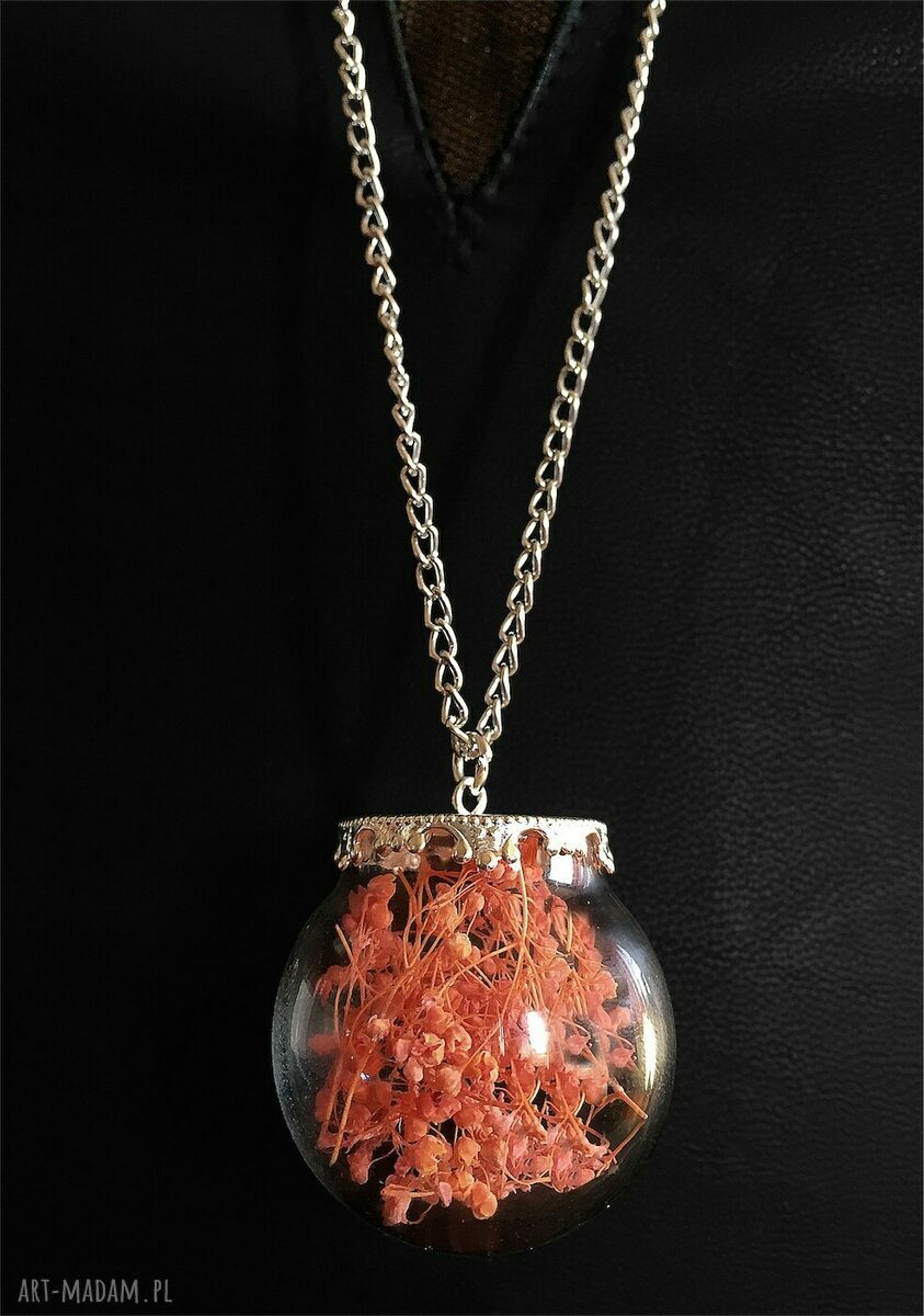 naszyjniki: Łososiowy susz Naszyjnik z prawdziwymi kwiatami Ręczne wykonanie