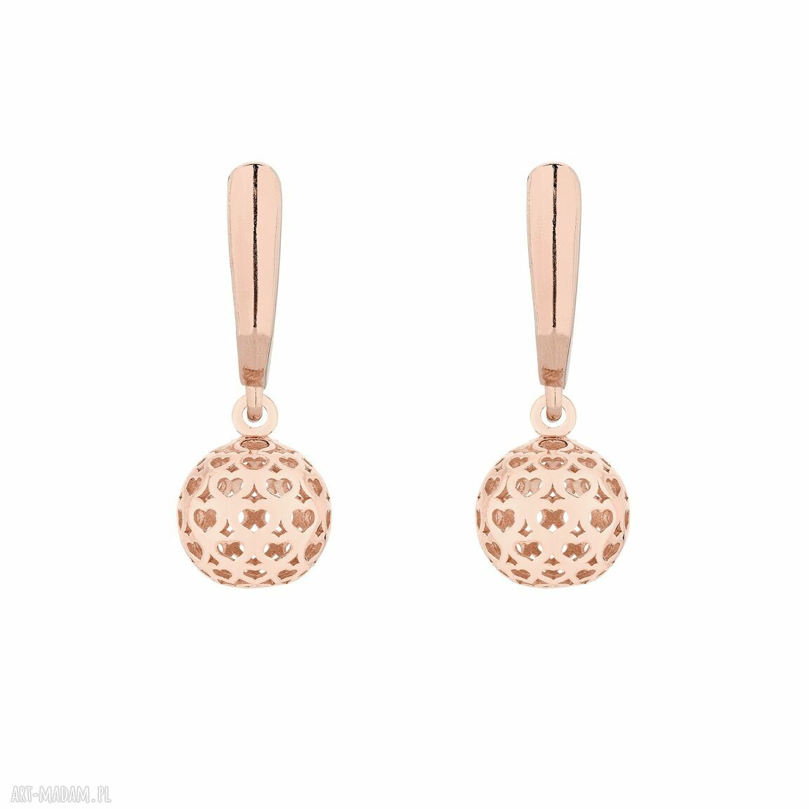 Kolczyki kulkami serca różowego złota kulki love miłość pozłacane