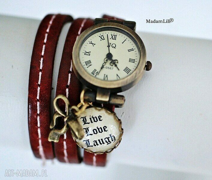 zegarki: ♥Love, luck, happiness♥ Skórzany zegarek Hand Made