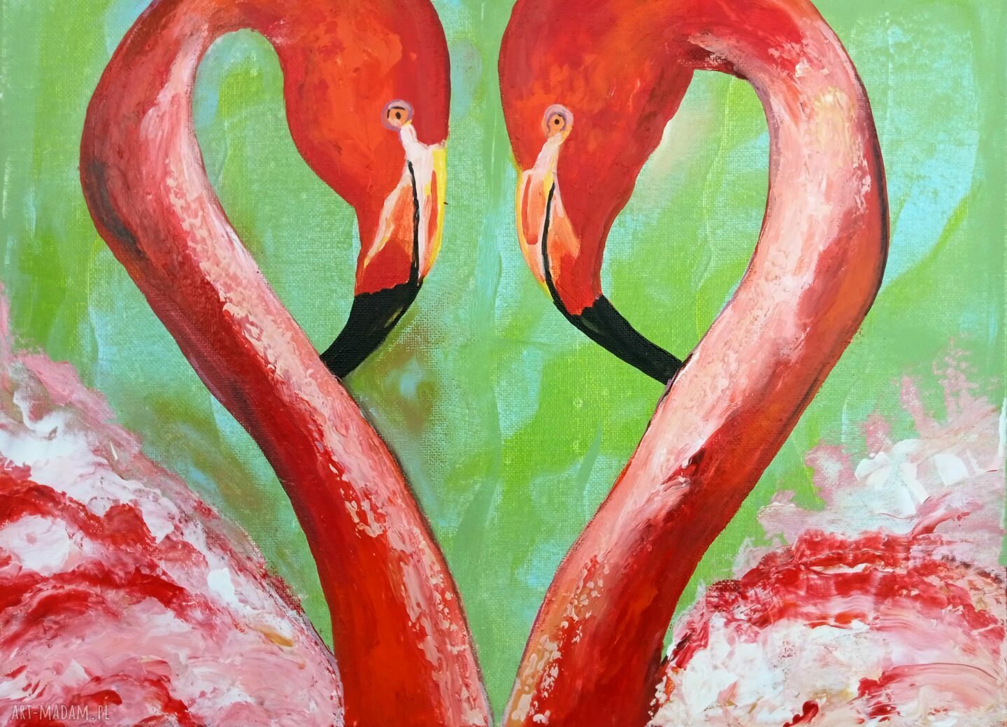 Love od the answer - obraz akrylowy z flamingami (30x40 cm)