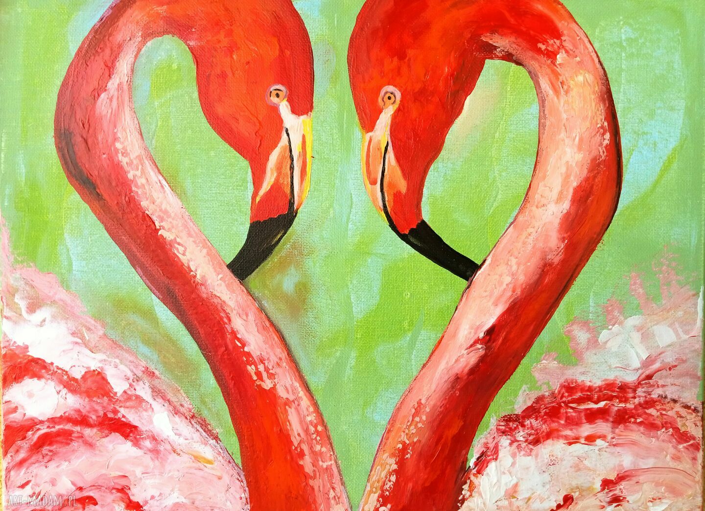 Love od the answer - obraz akrylowy z flamingami (30x40 cm)