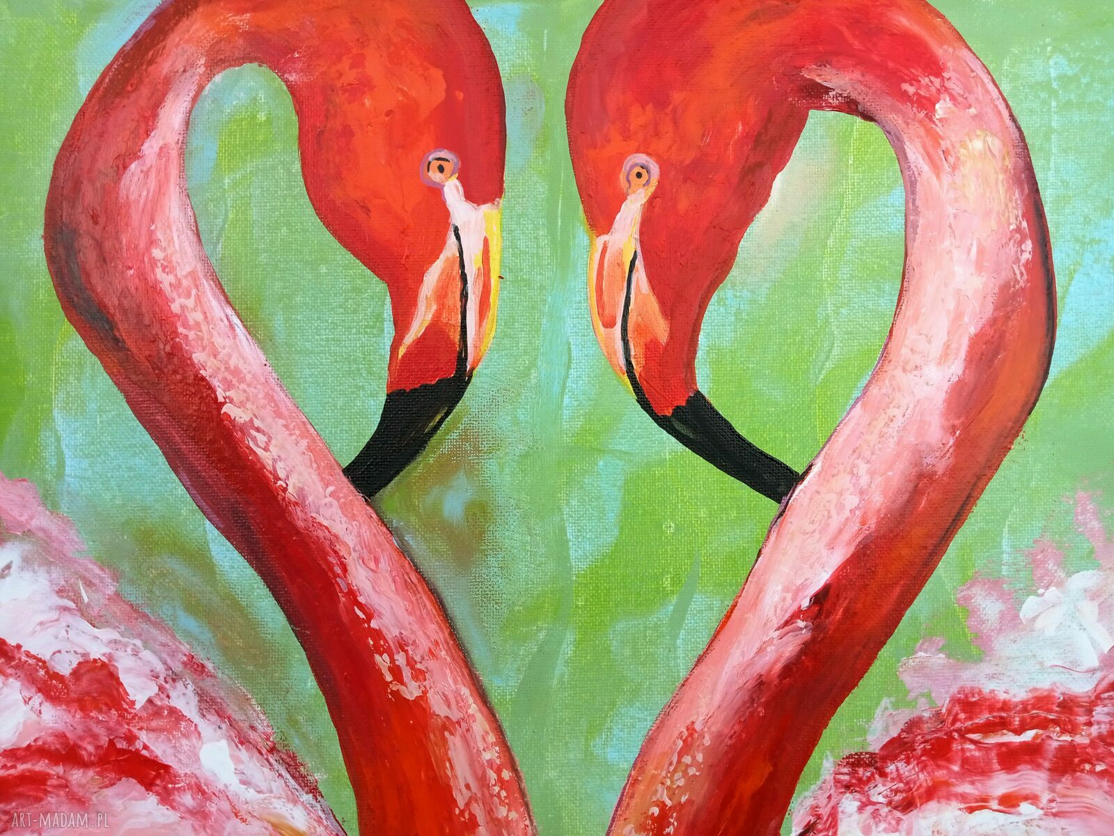 Love od the answer - obraz akrylowy z flamingami (30x40 cm)