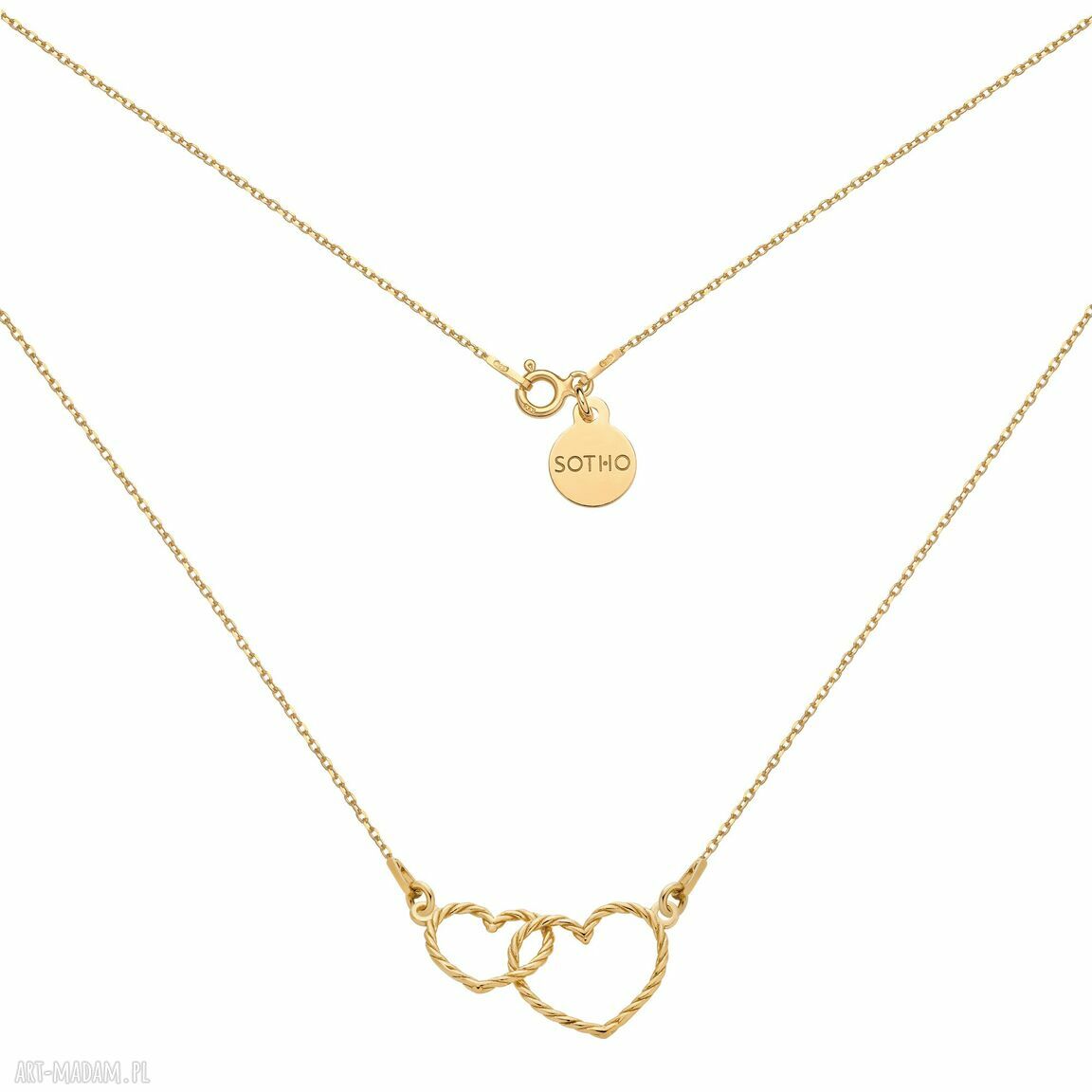 Złoty naszyjnik dwoma sercami serca miłość zawieszka love