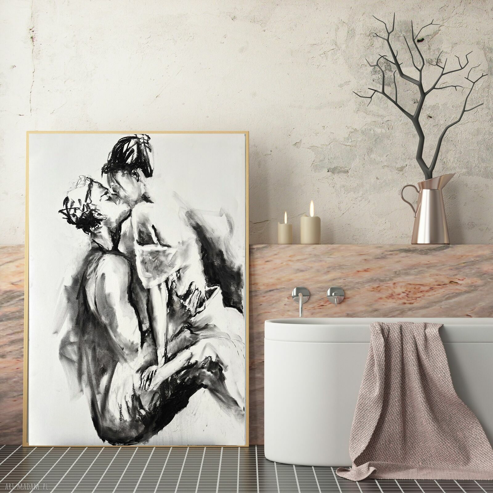 Lovers - oryginalny szkic węglem 100x70 cm