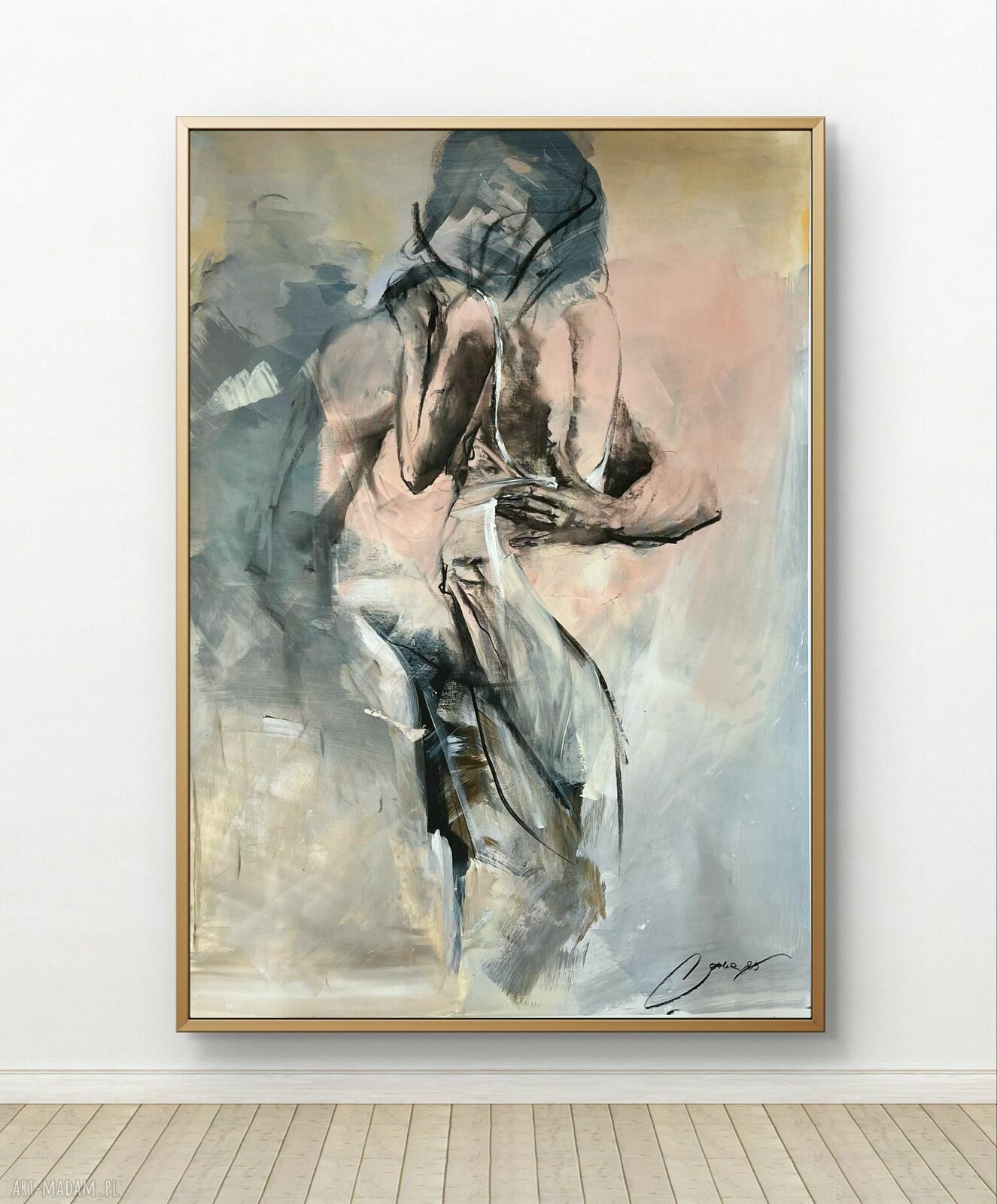 Lovers 100x70 - ręczna inkografia obraz pary do sypialni, kobieta i mężczyzna