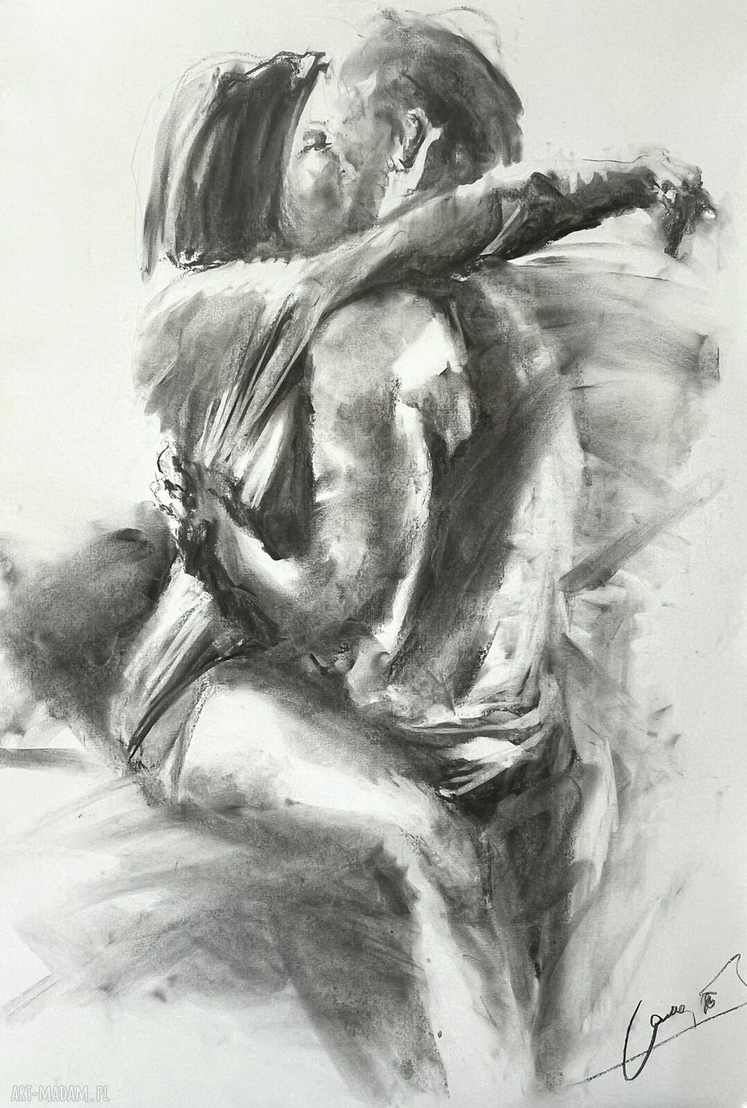 Lovers - obraz 100x70 z rysunku węglem nad łóżko