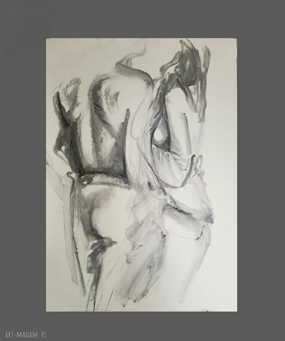 Lovers - autorska grafika węglem 100x70 cm do sypialni