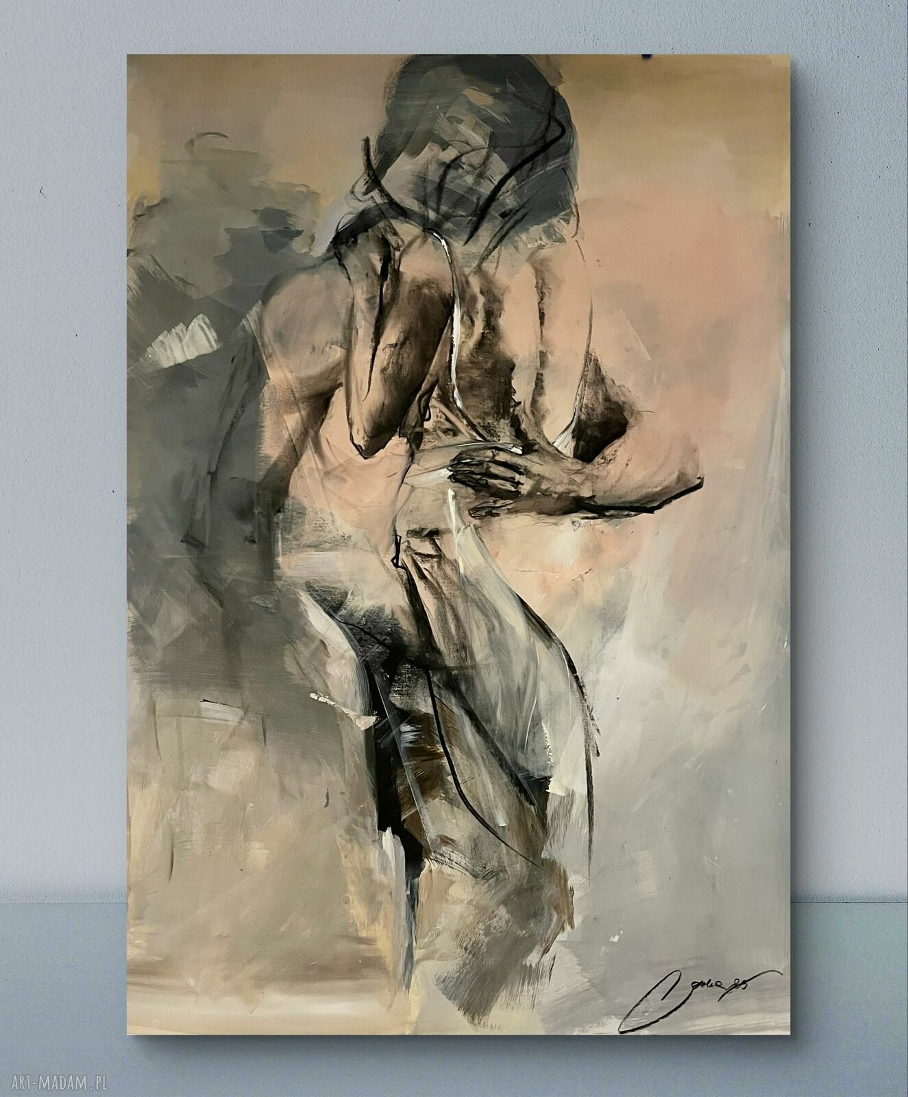 Lovers 100x70 - ręczna inkografia obraz pary do sypialni, kobieta i mężczyzna