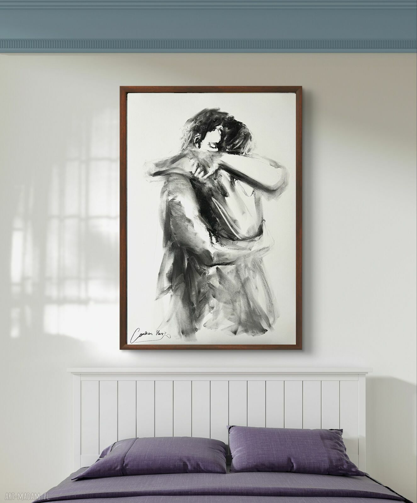 Lovers 100x70 - rysunek węglem do sypialni nad łóżko