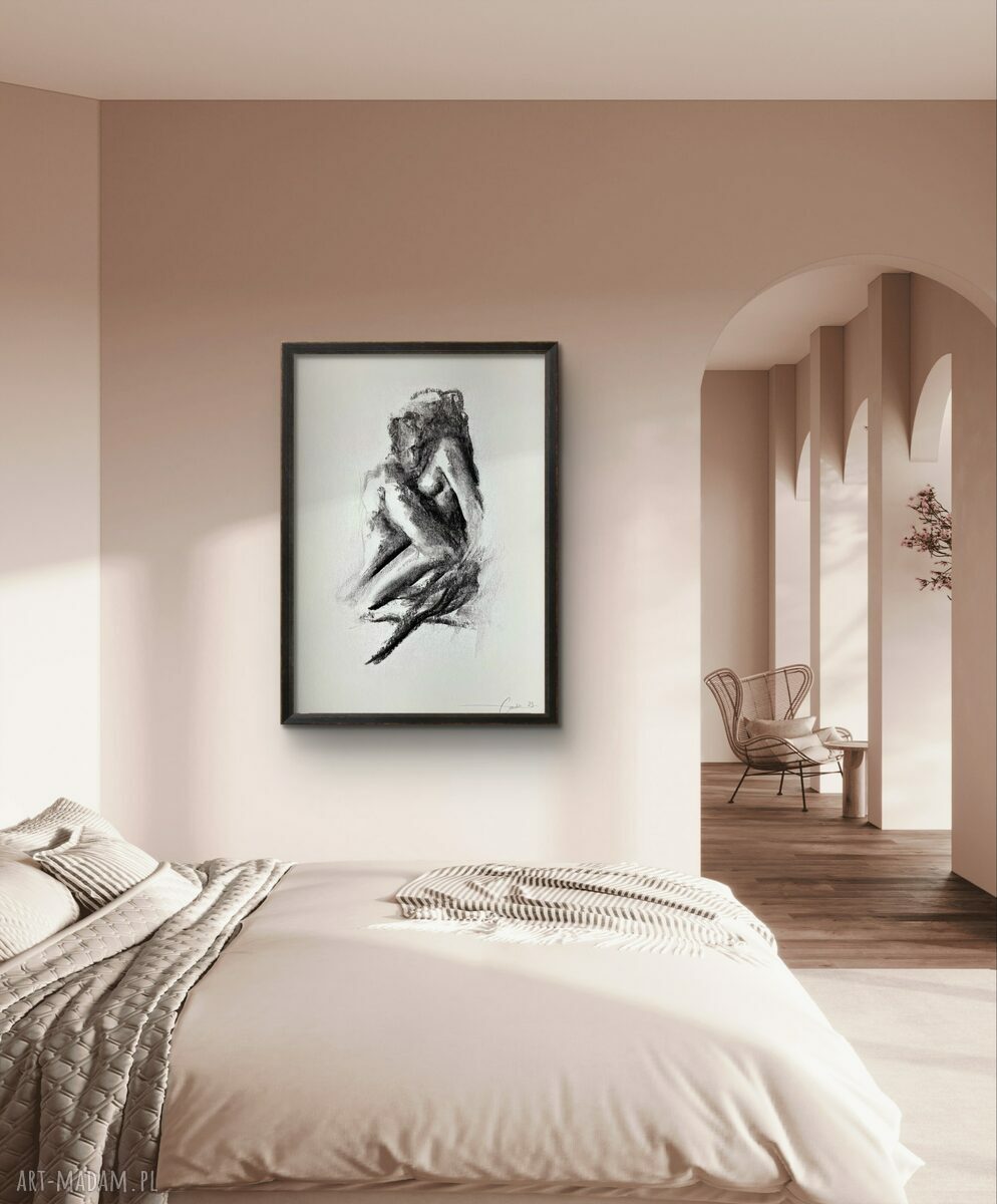 Lovers - czarno-biała grafika kochanków 100x70 cm
