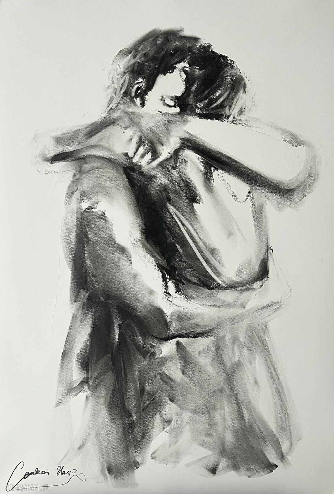 Lovers 100x70 - rysunek węglem do sypialni nad łóżko