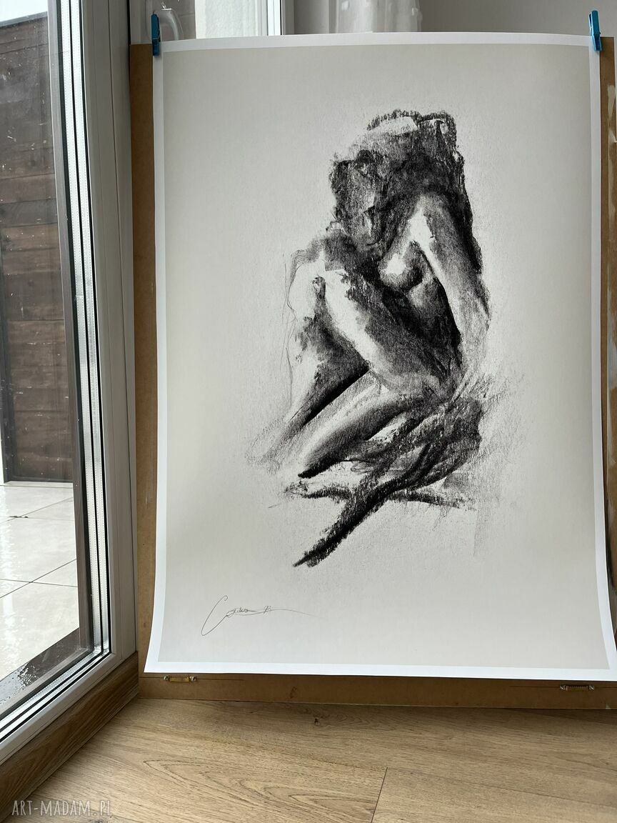 Lovers - czarno-biała grafika kochanków 100x70 cm