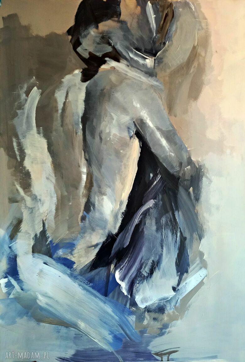 Lovers 100x70 - obraz miłość zmysłowy do sypialni w neutralnych pastelach