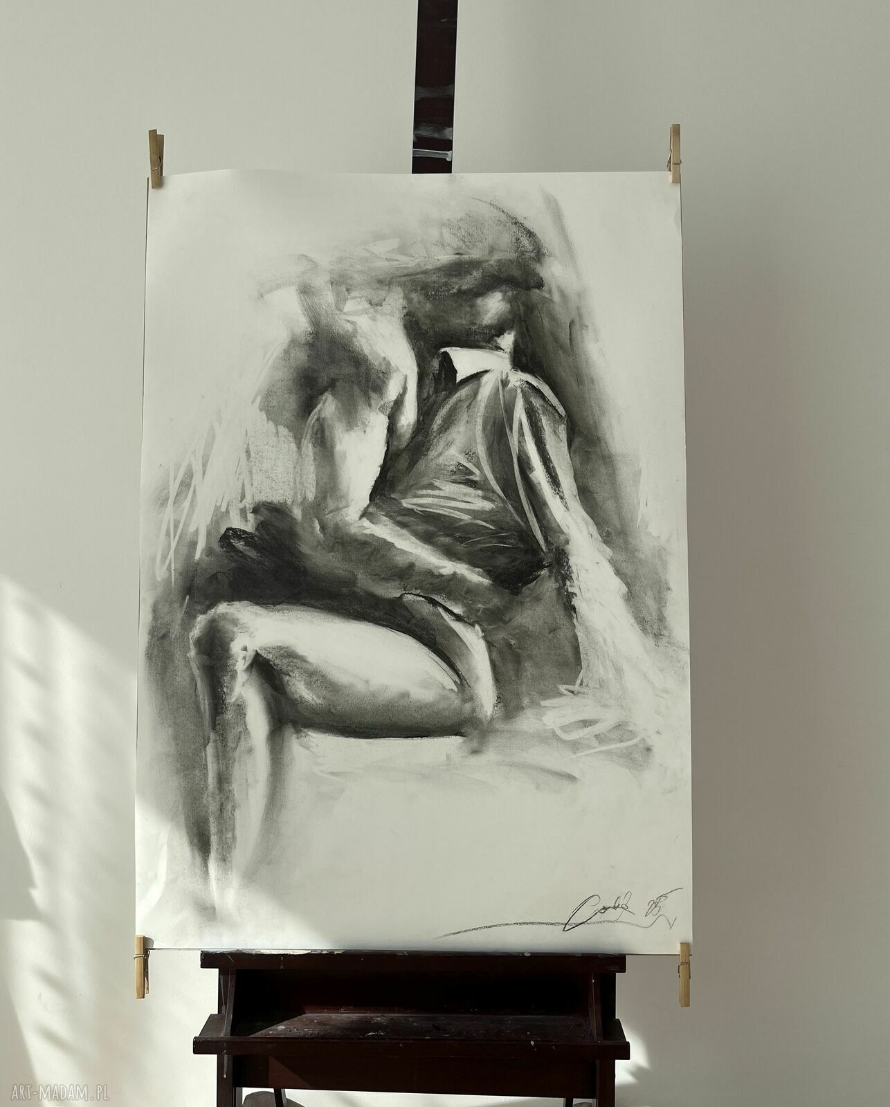Lovers - obraz nad łóżko 100x70 cm w technice węgla (Louka)