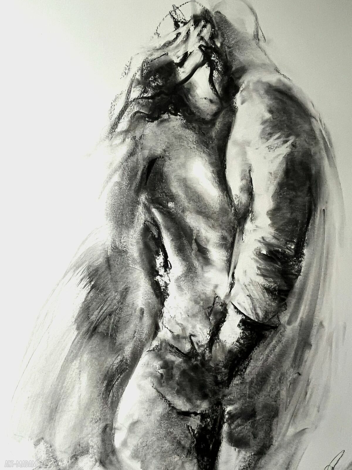 Lovers - obraz nad łóżko 100x70 z rysunkiem w węglu (Louka)
