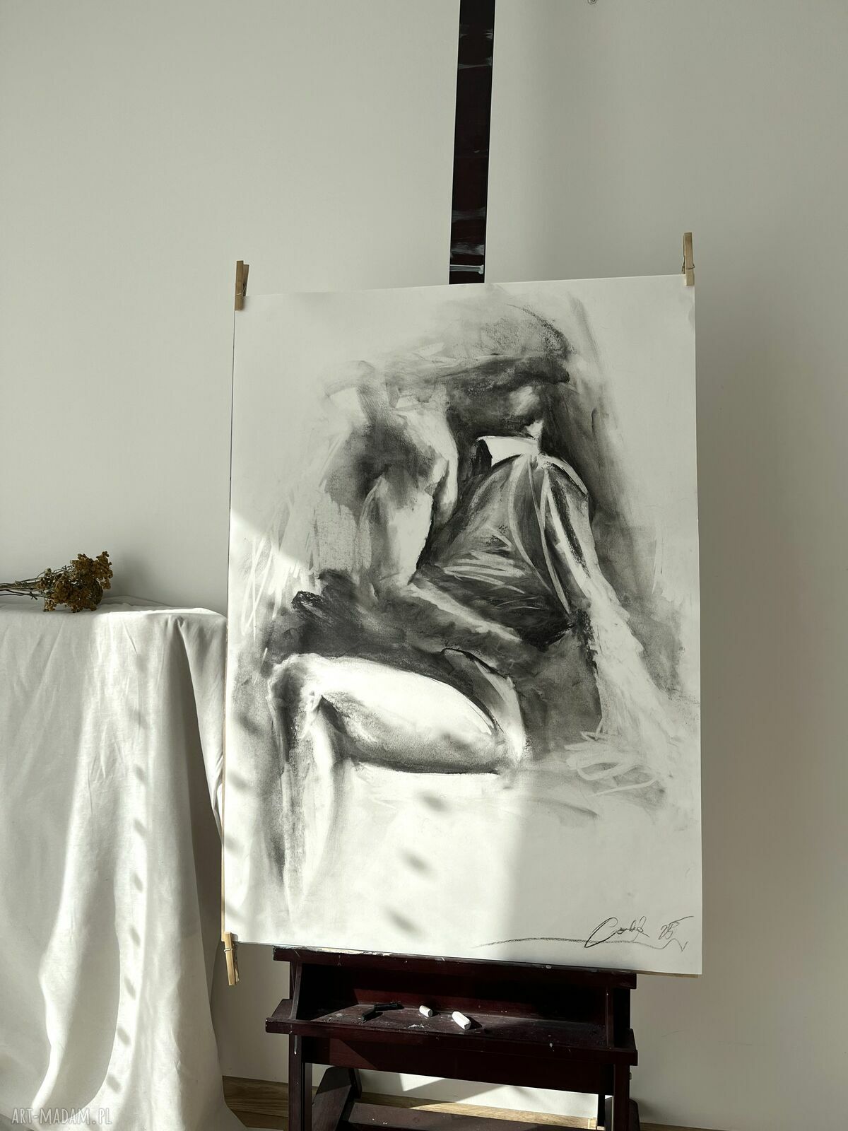 Lovers - obraz nad łóżko 100x70 cm w technice węgla (Louka)