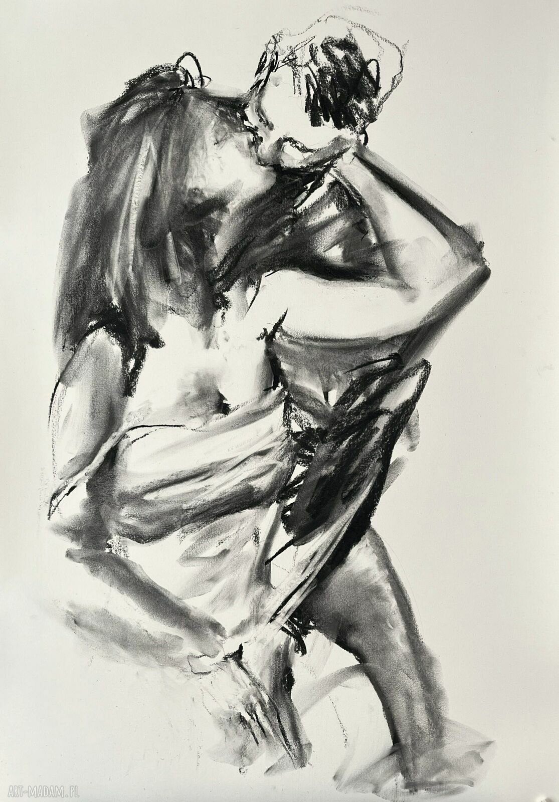 Lovers - obraz 100x70 z węgla na papierze czarno-biała grafika pary