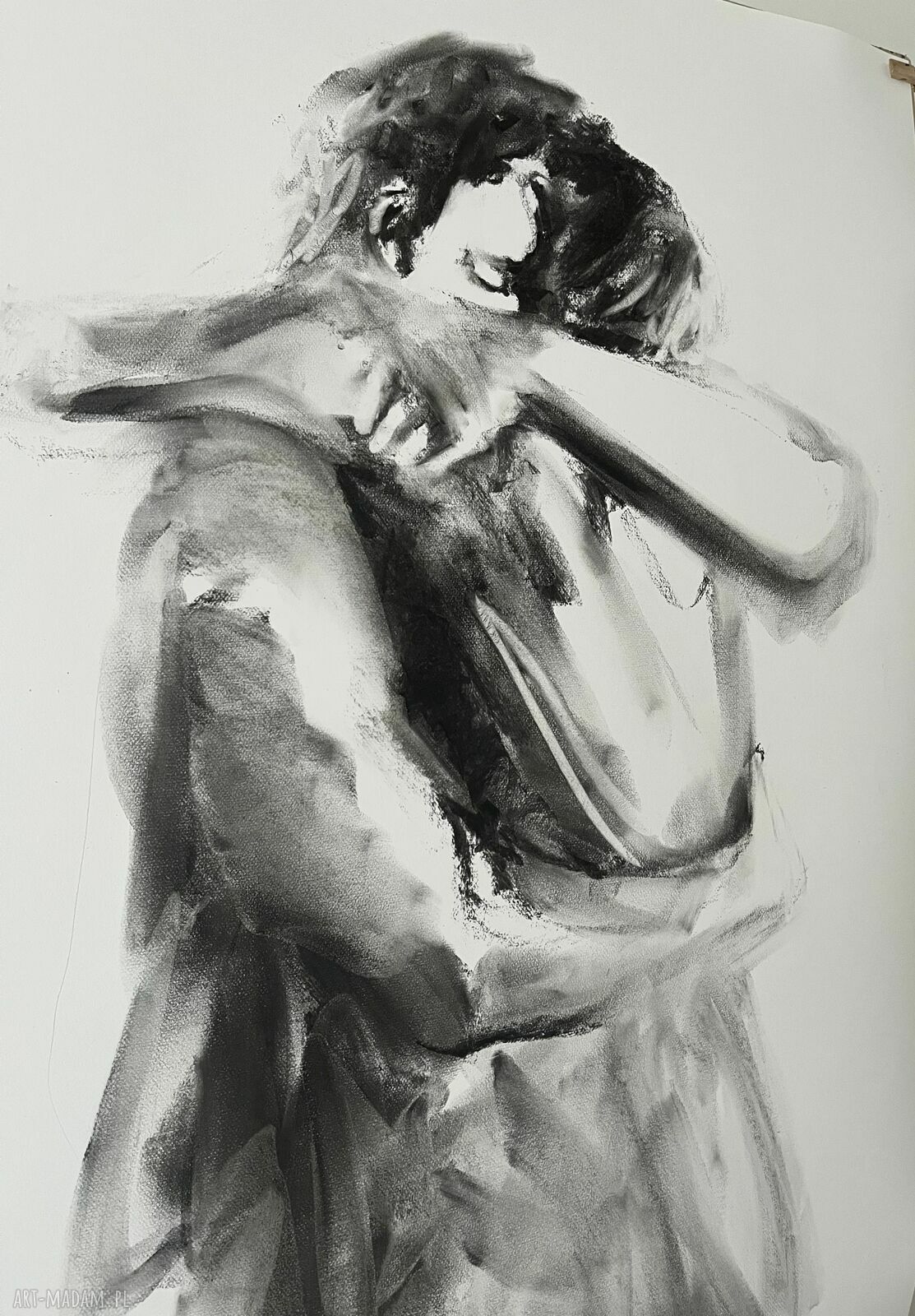 Lovers 100x70 - rysunek węglem do sypialni nad łóżko