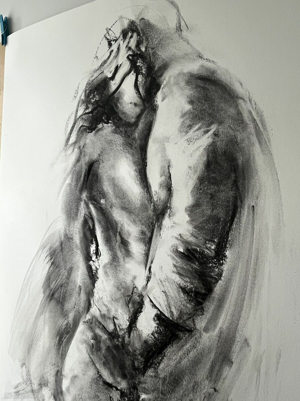 Lovers - obraz nad łóżko 100x70 z rysunkiem w węglu (Louka)