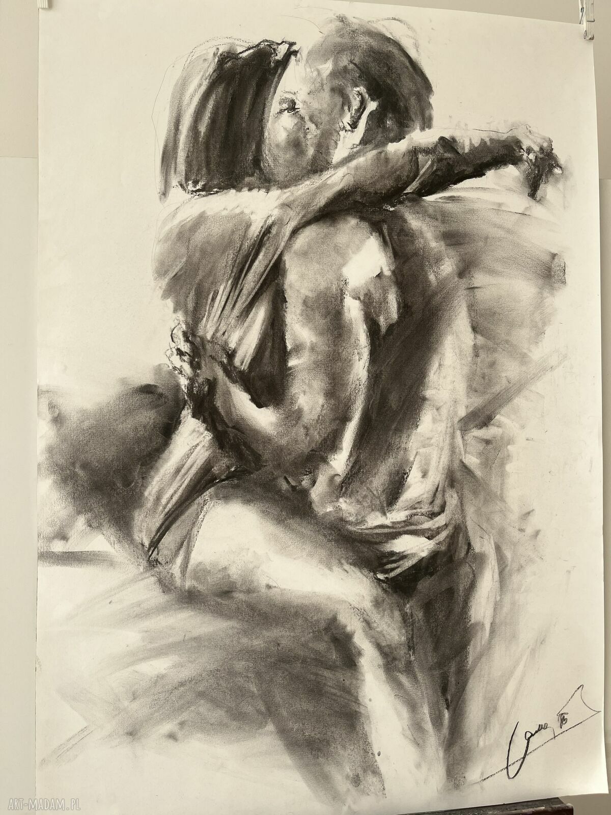 Lovers 100x70 - romantyczny obraz z węgla do sypialni i salonu