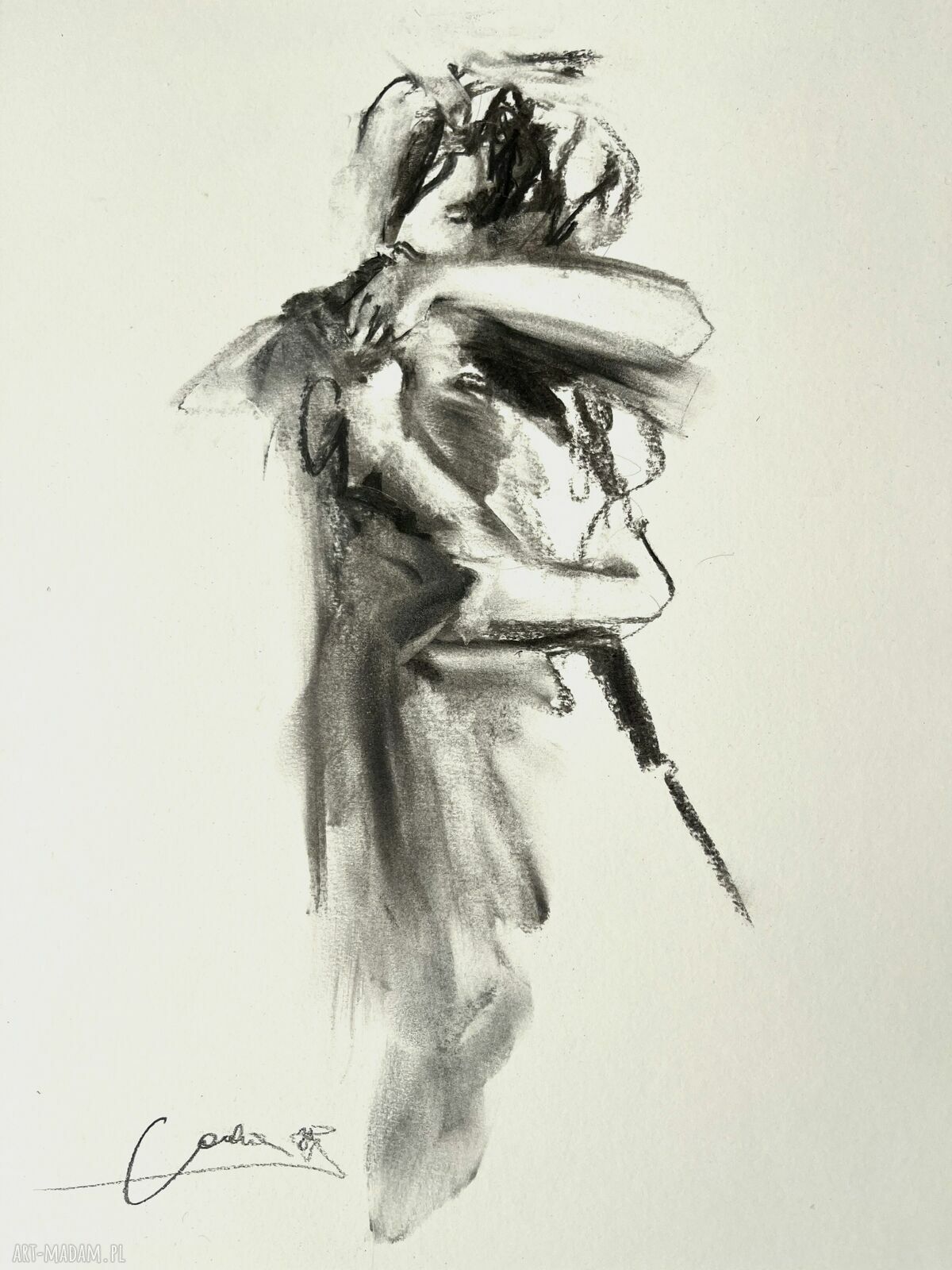 Lovers - czarno-biała grafika węglem