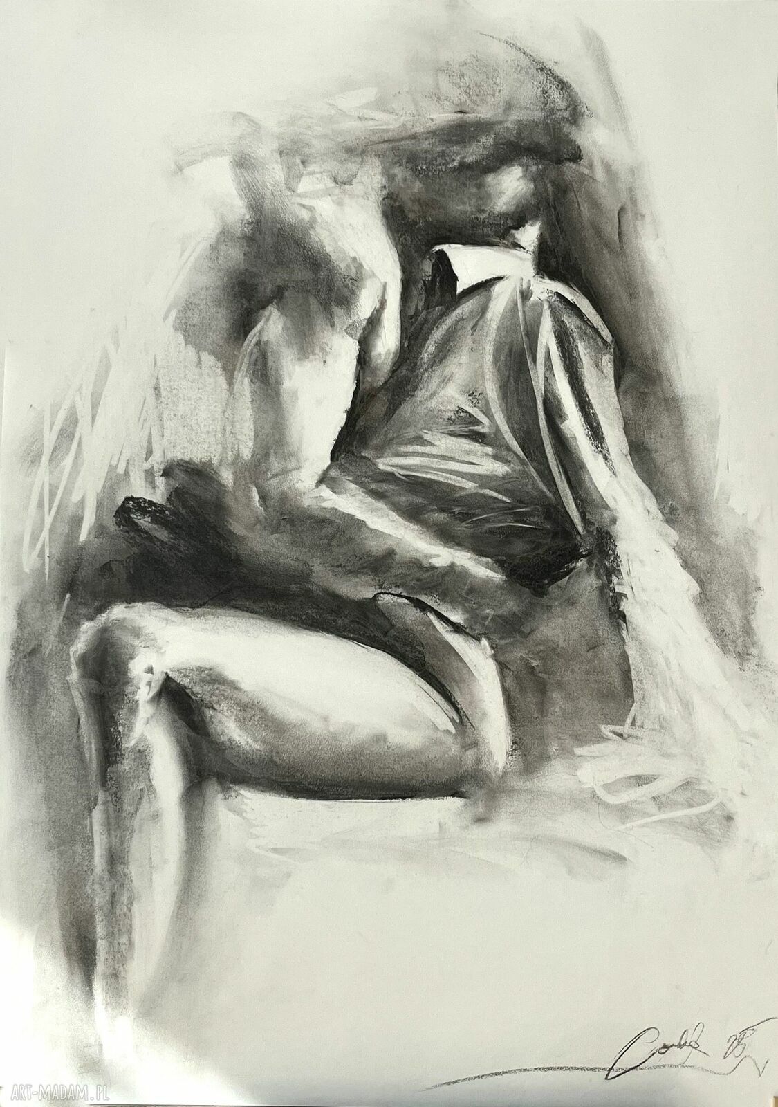 Lovers - obraz nad łóżko 100x70 cm w technice węgla Louka