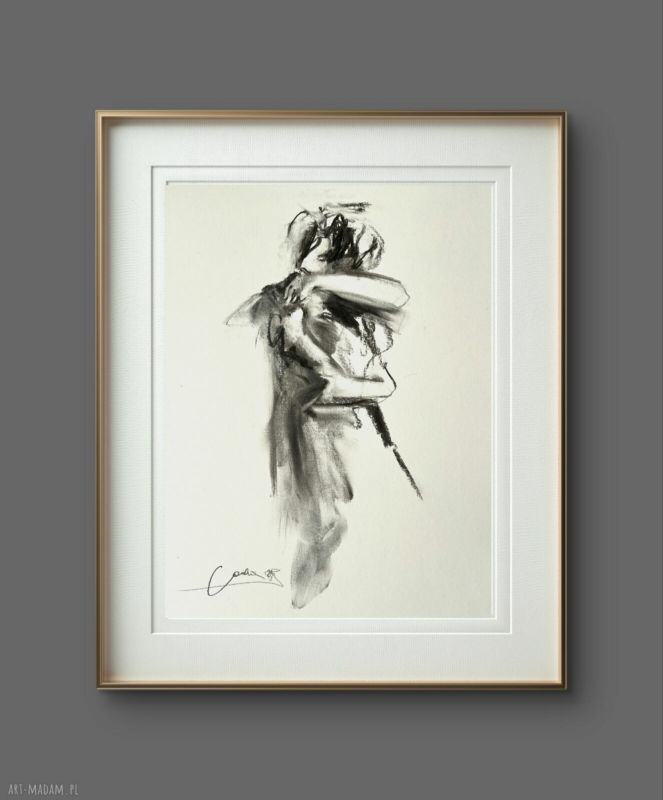 Lovers - czarno-biała grafika węglem