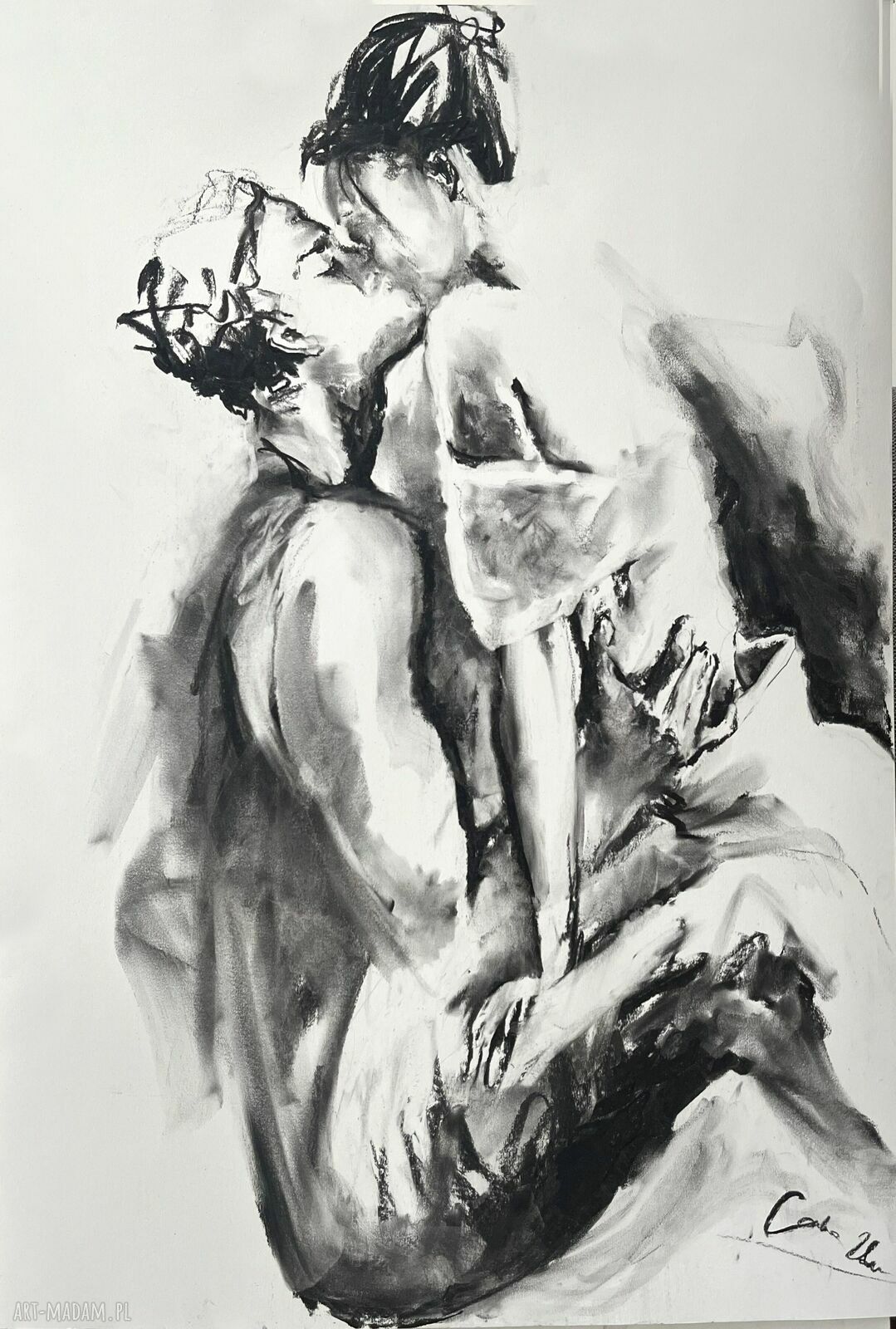 Lovers - ręcznie rysowany obraz z węgla 100x70 cm