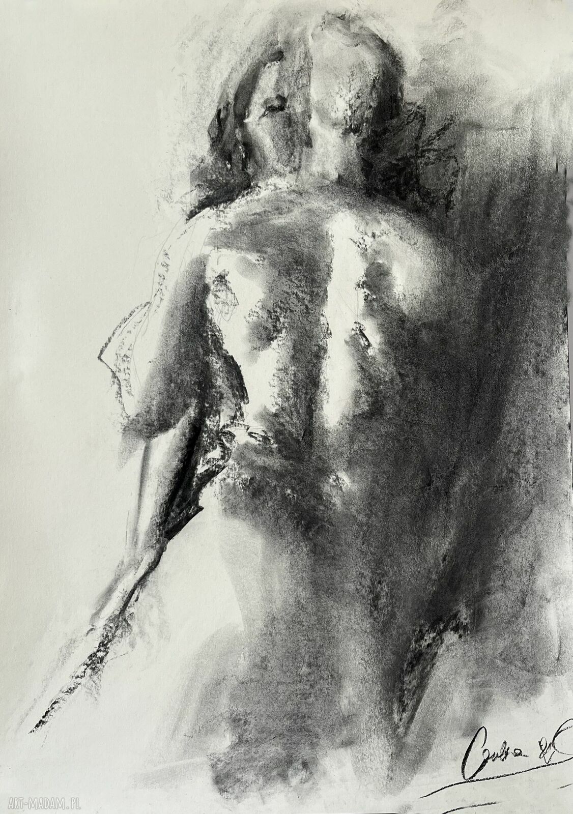 Lovers - obraz do sypialni 50x70 ze szkicem węglem para kochanków