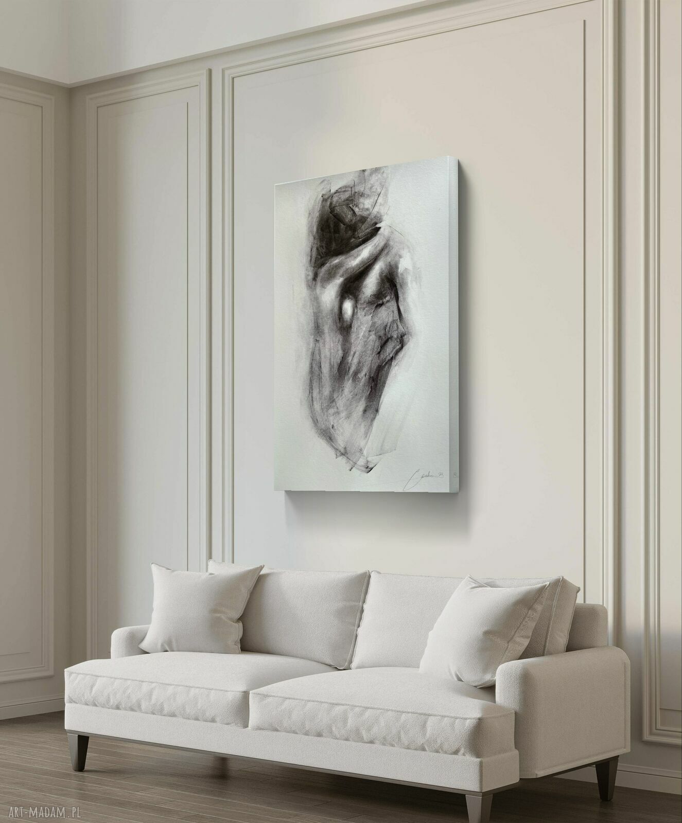 Lovers - inkografia 50x70 do sypialni i salonu, obraz par w ciepłej bieli